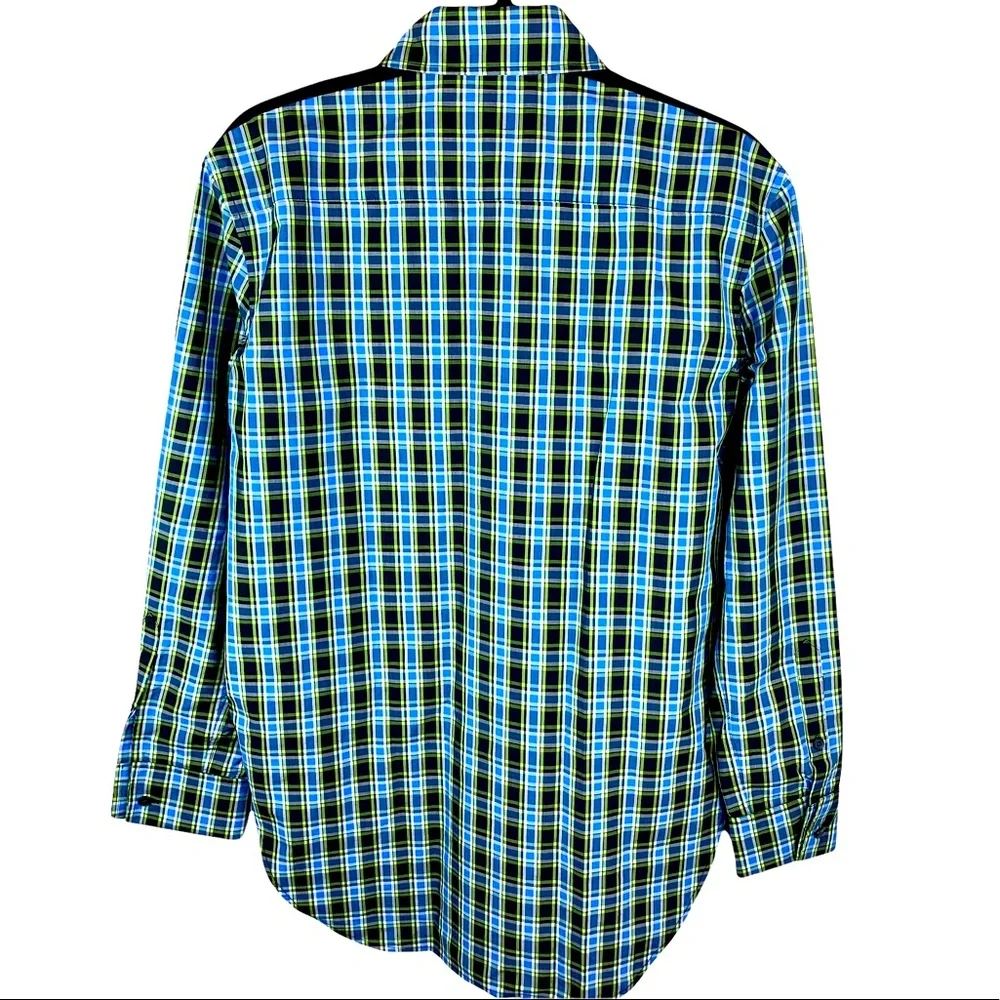 Burberry Saoirse Plaid Long Sleeve Silk Trim Button Shirt Azure Blue - Picture 16 of 16